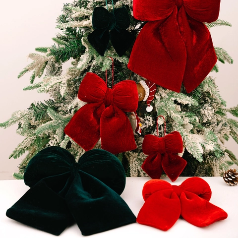 Christmas Velvet Bows Large Hanging Ornaments For Tree Decor Wedding Party Gift Wrap Elegant Bow Knots