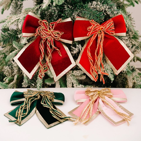 Grande Fiocco di Natale in Velluto Con Bordo Dorato Per Puntale Albero di Natale Decorazione Festa Casa Ornamento Festivo