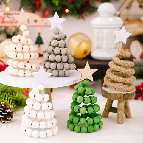 Holzperlen Hanfseil Weihnachtsbaum Desktop Mini Spirale Ornament Mit Sternspitze Für Feiertagsparty Zuhause Büro Dekor