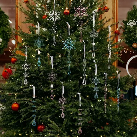 Decorazioni Natalizie Pendenti in Acrilico Fiocco di Neve Ghiacciolo Trasparente Rosa Blu Pendenti Decorativi per Albero di Natale