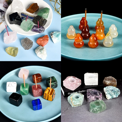 Natural Crystal Incense Burner Raw Stone Candle Holder Amethyst Rose Quartz Agate Meditation Zen Home Decor Healing
