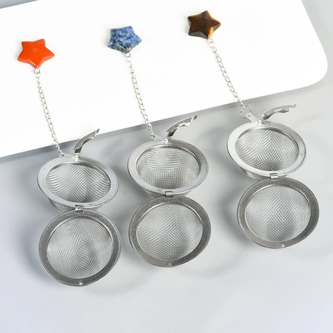 Stainless Steel Tea Infuser Mesh Ball With Natural Crystal Stone Pendant Heart Moon Star Shape Loose Leaf Tea Steeper