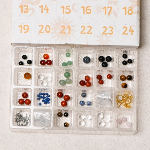 Christmas Advent Calendar DIY Jewelry Kit Natural Crystal Gemstone Round Beads Bracelet Making Set Surprising Gift For Kids Girls