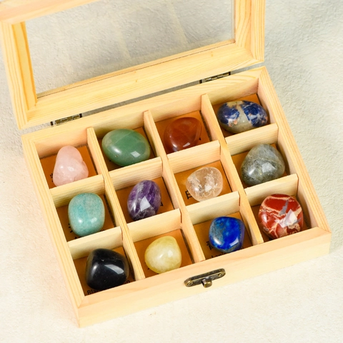 Collezione Specimi Minerali Cristallo Naturale 12 Griglie Scatola Legno Pietre Grezze Decorazione Ufficio Casa Regalo