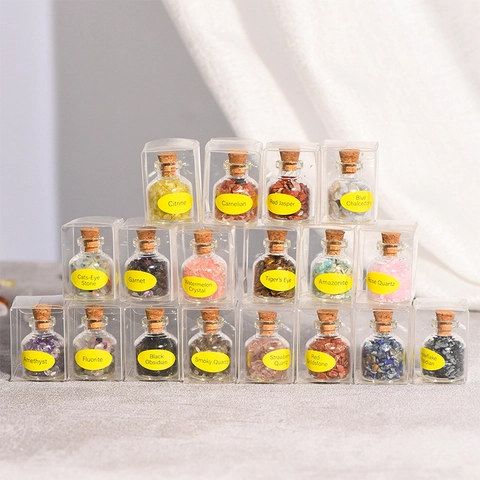 Mini Bottiglie Dei Desideri In Vetro Con Pietre Triturate Di Cristallo Naturale Tappi Di Sughero Campioni Di Gemme