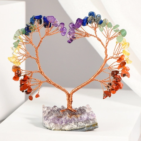 Albero dei Soldi in Cristallo a Forma di Cuore Fatto a Mano Con Base in Grappolo di Ametista Pietra Curativa Naturale Albero della Vita
