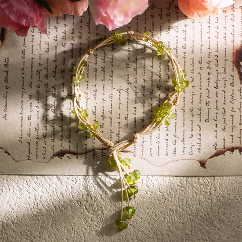 Natürliches Kristall Splitter Armband Damen Handgefertigt Geflochten Peridot Citrin Erdbeerquarz Bergkristall Verstellbar Boho Schmuck