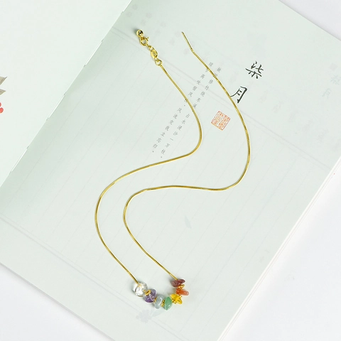 Bohemian Natural Crystal Chip Stone Necklace Bracelet Chakra Colors Gold Silver Plated Adjustable Jewelry For Women Gift