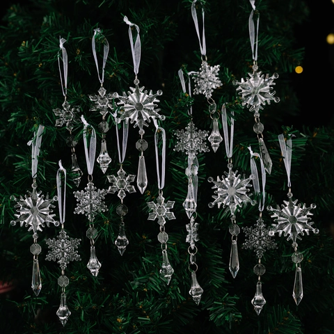Ornamenti Appesi A Fiocco Di Neve In Acrilico Per Decorazione Albero Di Natale Aspetto Cristallo Trasparente Elegante