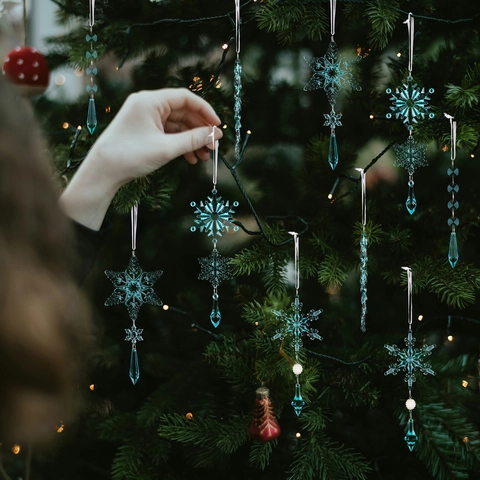 Ciondoli Natalizi in Acrilico a Fiocco di Neve Goccia di Ghiaccio Trasparenti Rosa Blu Ornamenti per Albero di Natale Festa