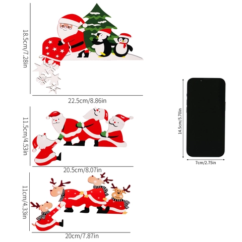 Christmas Wooden Door Frame Decoration Santa Claus Reindeer Penguin L-Shaped Corner Hanging Ornament Festive Home Decor