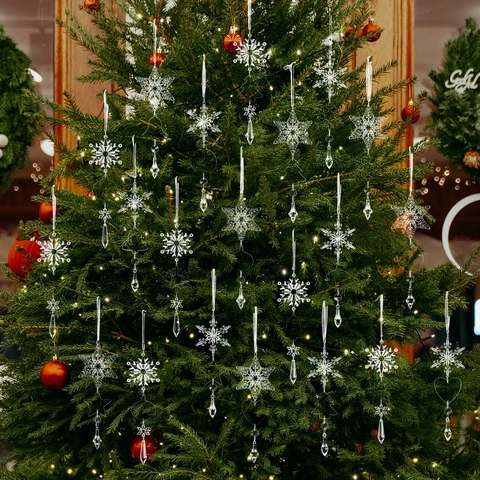 Addobbi Natalizi Appesi in Acrilico Trasparente Fiocco di Neve Ghiacciolo Stella Cuore Campana Decorazioni per Albero di Natale