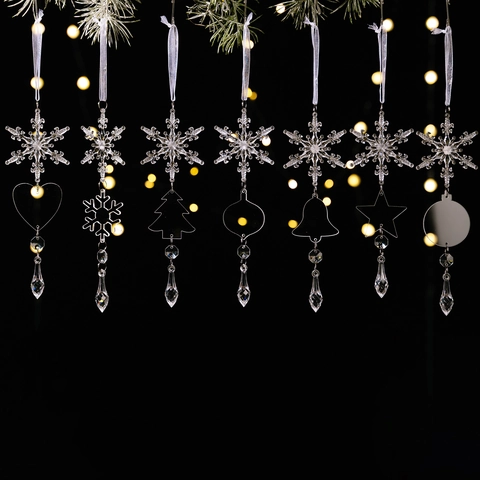 Addobbi Natalizi Appesi in Acrilico Trasparente Fiocco di Neve Ghiacciolo Stella Cuore Campana Decorazioni per Albero di Natale