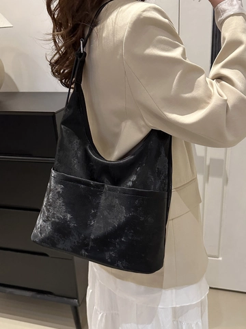 Bolso de Hombro Hobo de Cuero PU de Gran Capacidad para Mujer Bolso Tote Minimalista Urbano Con Bolsillos Delanteros Funcionales