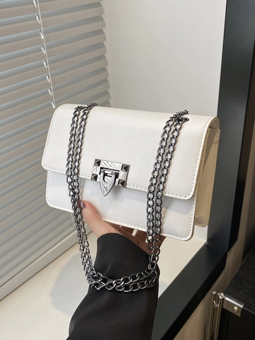 Damen Einfarbig PU Leder Umhängetasche Mode Koreanischen Stil Kette Schultertasche Mit Nieten Metallschloss Kleine Quadratische Tasche Für Den Alltag