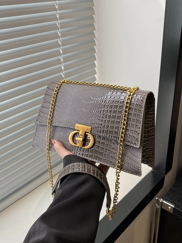 Vintage Crocodile Pattern PU Leather Small Square Bag For Women Gold Metal Chain Shoulder Bag French Style Daily Crossbody Satchel