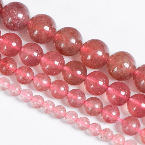 Natural Strawberry Quartz Round Beads Pink Crystal Stone For DIY Jewelry Making Bracelet Necklace Beading Accessories