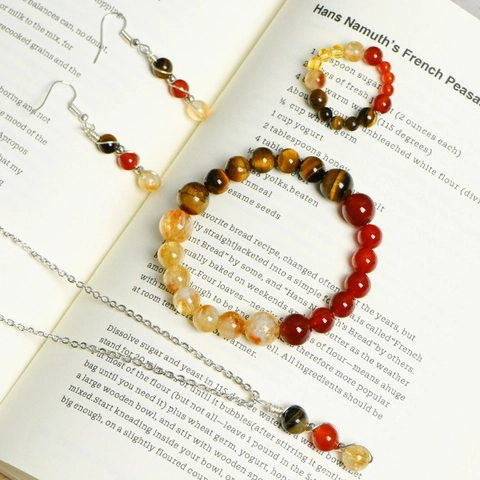 Natürlicher Kristall Sternzeichen Schmuck Damen Herren Handgefertigt Drahtgewickelt Heilstein Armband Halskette Ohrringe Ring Zubehör