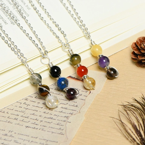 Natürlicher Kristall Sternzeichen Schmuck Damen Herren Handgefertigt Drahtgewickelt Heilstein Armband Halskette Ohrringe Ring Zubehör