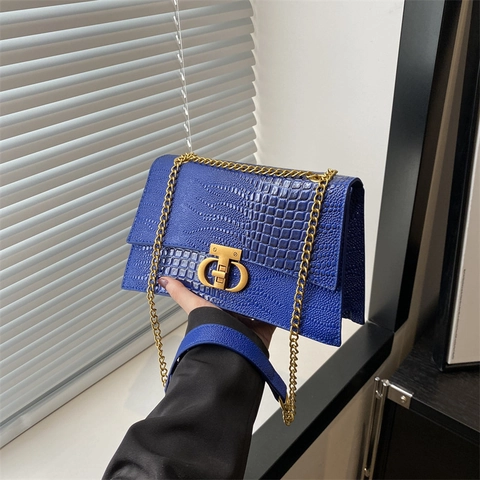Dames Krokodillenpatroon Vierkante Tas PU Leer Ketting Schoudertas Crossbodytas Metalen Slot Elegante Retro Handtas