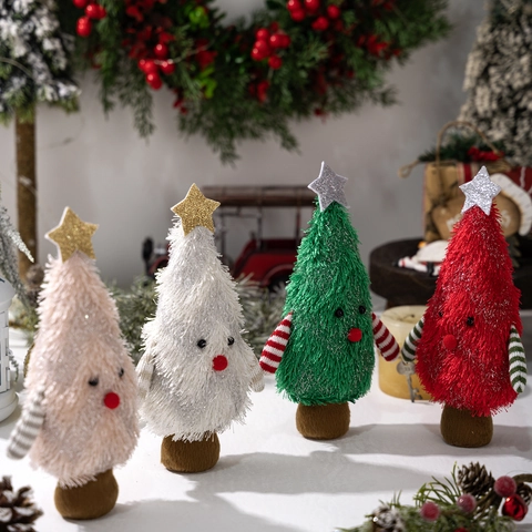 Poupée de Noël en Peluche en Forme de Sapin Avec Étoile à Paillettes et Bras Rayés Décoration de Table pour Maison et Fête