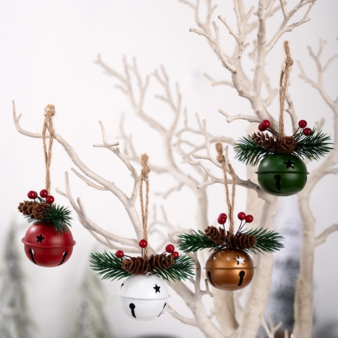 Kerstbel Hangers Metaal Met Dennenappel Dennennaald Bessen Hennep Touw Ster Uitsparing Rustieke Vakantie Decoratie