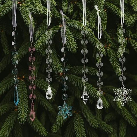 Acrylic Crystal Christmas Hanging Pendants Snowflake Icicle Ornaments Tree Holiday Party Decor Transparent Colorful Elegant