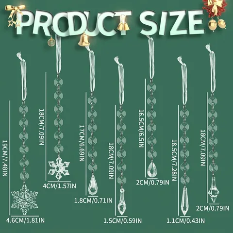 Acrylic Crystal Christmas Hanging Pendants Snowflake Icicle Ornaments Tree Holiday Party Decor Transparent Colorful Elegant