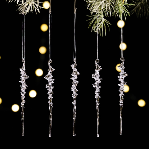 Ornamenti Appesi A Ghiacciolo Di Natale Acrilico Trasparente Blu Rosa Cono Di Ghiaccio Intrecciato Decorazioni