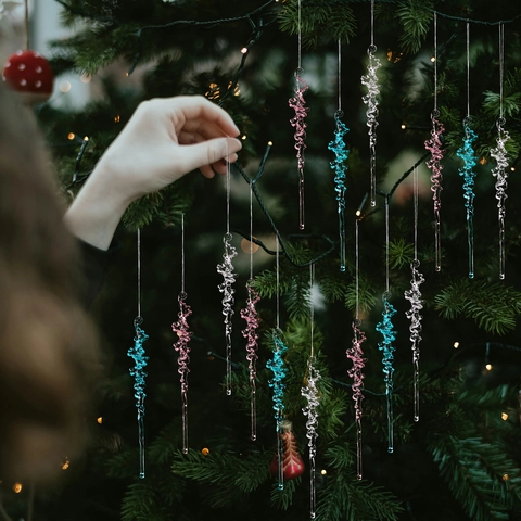 Pendente a Ghiacciolo di Natale in Acrilico Trama a Spirale Trasparente Rosa Blu Ornamenti da Appendere per Decorazioni Albero