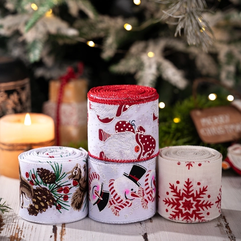 Nastro di Natale in Iuta con Bordo Animato Stampato Rotolo di Nastro Decorativo per Albero di Natale Pacchi Regalo Fai da Te