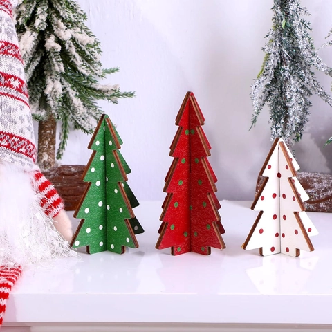 Albero di Natale in Legno 3D Ornamenti da Tavolo Quadri Buffalo Motivi a Pois per Arredamento Natalizio Moderno Rustico