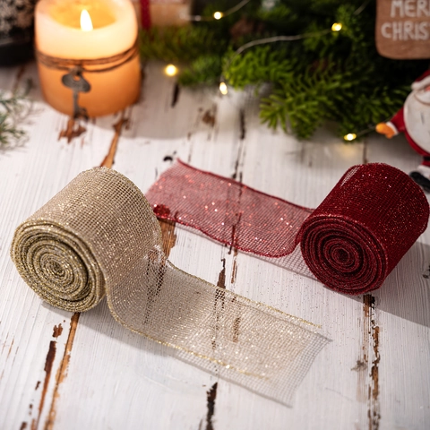 Nastro In Rete Glitterata Di Natale Bordo In Filo Griglia Metallica Per Confezioni Regalo Decorazione Albero