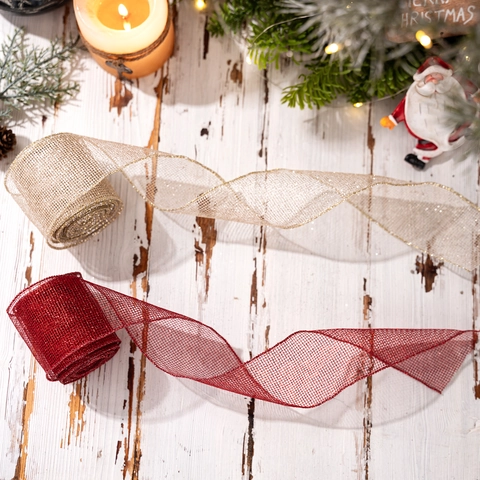 Nastro In Rete Glitterata Di Natale Bordo In Filo Griglia Metallica Per Confezioni Regalo Decorazione Albero