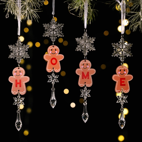 Ornement Suspendu Lettre Bonhomme Pain Épices Acrylique Décoration Arbre Noël Flocon Neige Cristal Personnalisé DIY A-Z