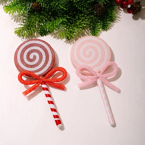 Addobbi di Natale a Forma di Lecca-Lecca Glitter Caramelle Decorazione Sospesa Con Fiocco Rosso Rosa Albero di Natale