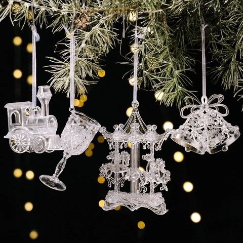 Set de Adornos Colgantes de Navidad de Acrílico Transparente Carrusel Cascanueces Reno Campana Tren Decoración Navideña