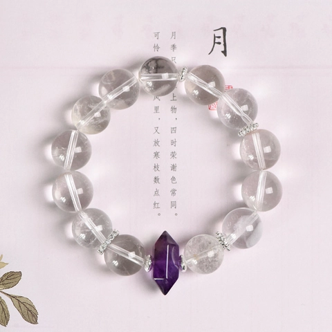 Natürlicher Weißer Kristall Perlenarmband Mit Amethyst Säule Legierung Perlen Für Damen Heilung Schmuck