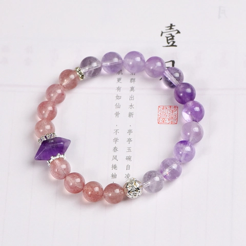 Bracciale Di Perline Di Ametista E Quarzo Fragola Colonna Di Cristallo Esagonale Gioielli Elastici Eleganti Per Donna