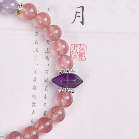 Bracciale Di Perline Di Ametista E Quarzo Fragola Colonna Di Cristallo Esagonale Gioielli Elastici Eleganti Per Donna