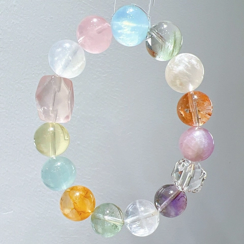 Mixed Natural Crystal Beaded Bracelet Macaron Colorful Round Polished Stone Hand String Jewelry Gift Unisex