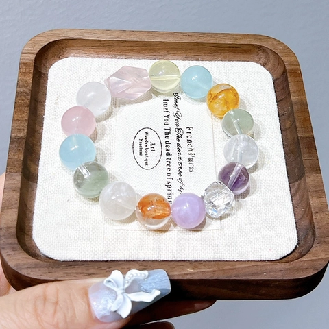 Mixed Natural Crystal Beaded Bracelet Macaron Colorful Round Polished Stone Hand String Jewelry Gift Unisex