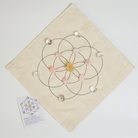 Natuurlijk Kristallen Helend Raster Met Heilige Geometrie Canvas Mat En Trommelstenen Voor Meditatie Yoga Huisdecoratie