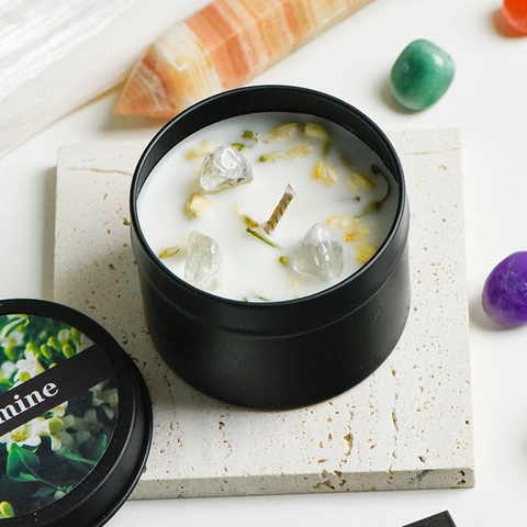 Handmade Scented Soybean Wax Candle With Natural Crystals Gemstones Zodiac Symbols Aromatherapy Healing Candle Home Decor Gift