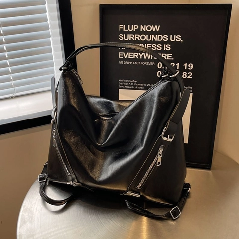 Zaino In Pelle PU Capiente Da Donna Moda Vintage Pendolare Borsa A Spalla Con Cerniera In Metallo E Spallacci Regolabili