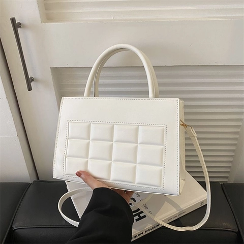 Borsa a Mano in Pelle PU Trapuntata Vintage per Donna Borsa a Spalla Minimalista a Quadretti Borsa a Tracolla Versatile Borsa Tote per Pendolarismo