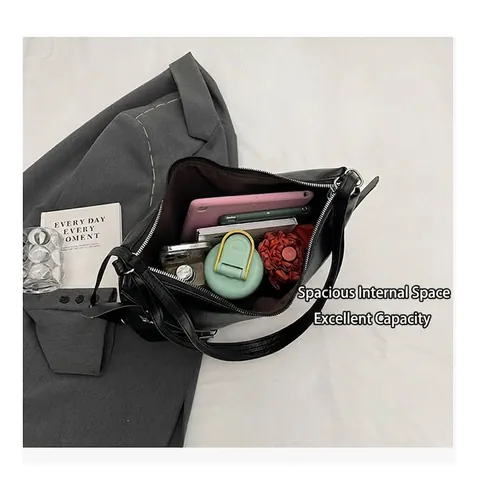 Damen Vintage PU Leder Rucksack Schultertasche Große Kapazität Multi Reißverschluss Pendler Hobo Stil