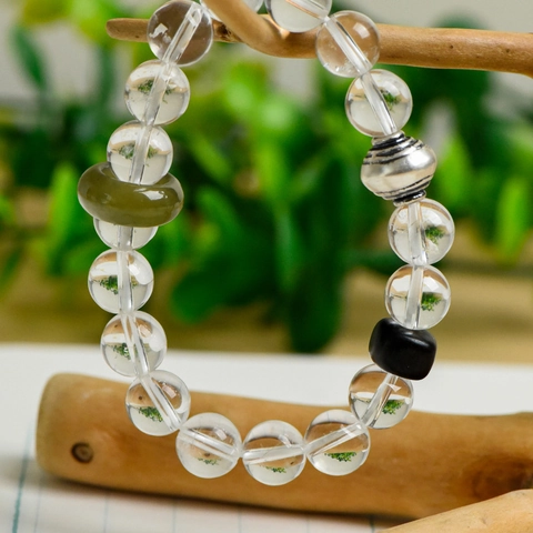 Natur Bergkristall Armband Mit Hetian Jade Und Achat Perlen Retro Zen Stil Elastischer Schmuck Für Damen Geburtstagsgeschenk