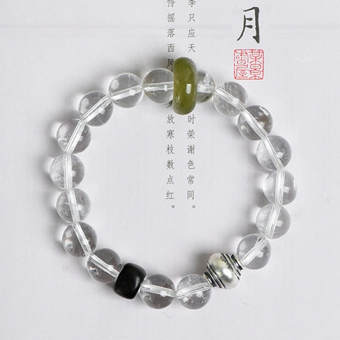 Natur Bergkristall Armband Mit Hetian Jade Und Achat Perlen Retro Zen Stil Elastischer Schmuck Für Damen Geburtstagsgeschenk