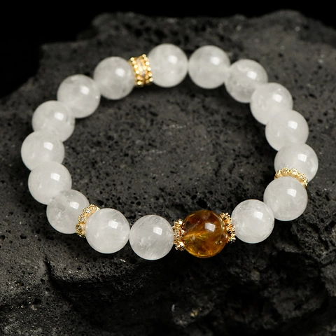 Bracciale Di Perle In Cristallo Fantasma Bianco Naturale E Citrino Giallo Con Distanziatori In Lega Di Strass Gioielli Fatti A Mano Per Donne
